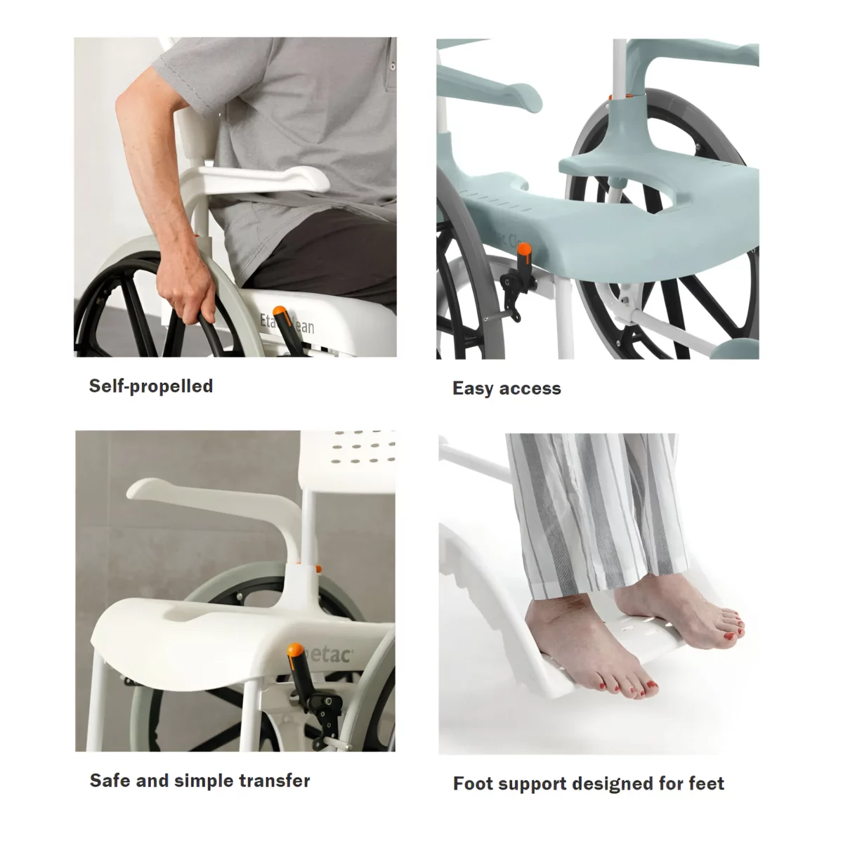 Etac Clean 24" Self Propelled Shower Commode Chair - Image 5