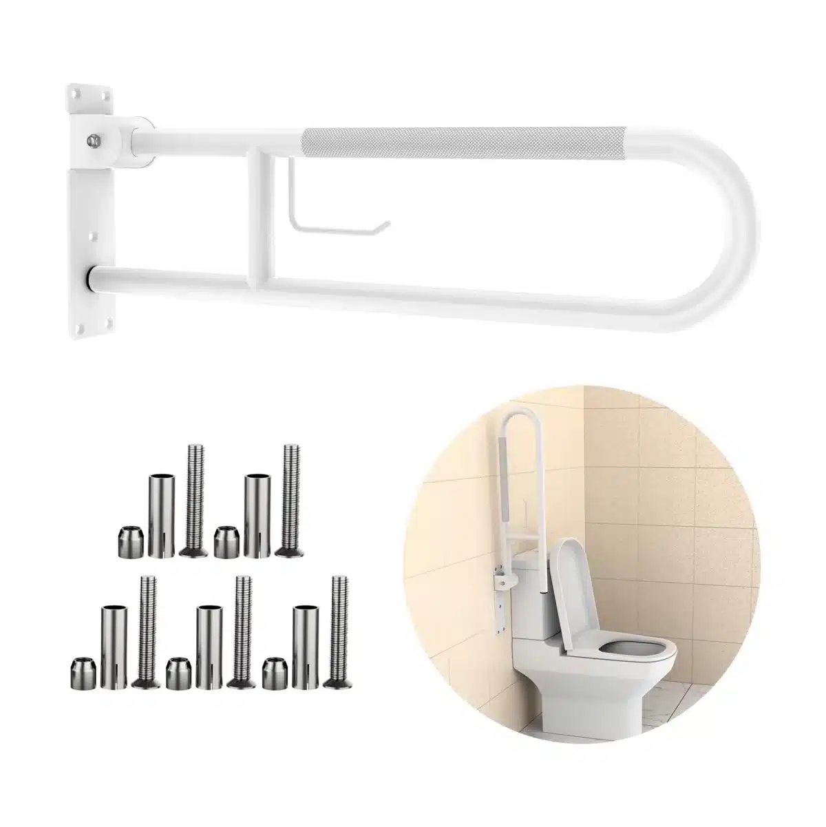 Flip-Up Toilet Grab Bar with Paper Holder - Image 7
