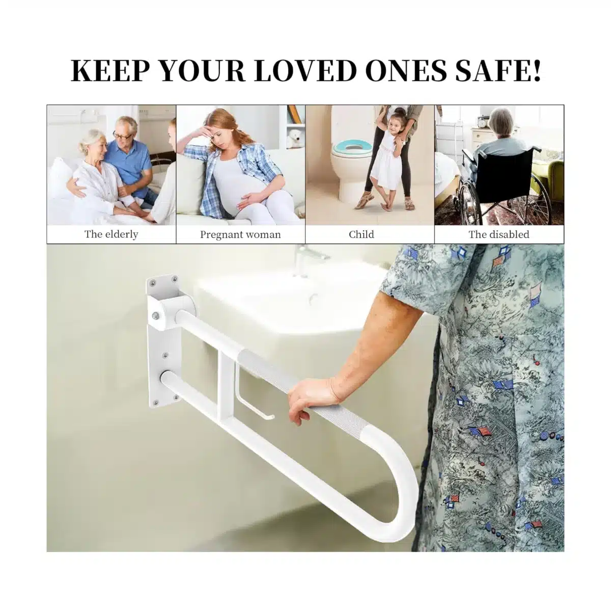 Flip-Up Toilet Grab Bar with Paper Holder - Image 3