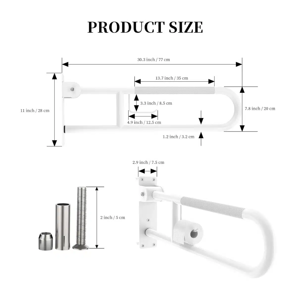 Flip-Up Toilet Grab Bar with Paper Holder - Image 5